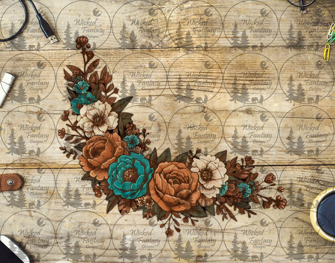 UVDTF Cream Rust and Teal Floral Sweep