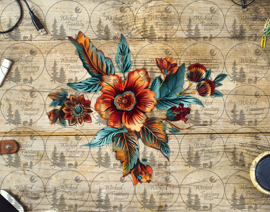 UVDTF Ember Rust and Teal Floral Bouquet