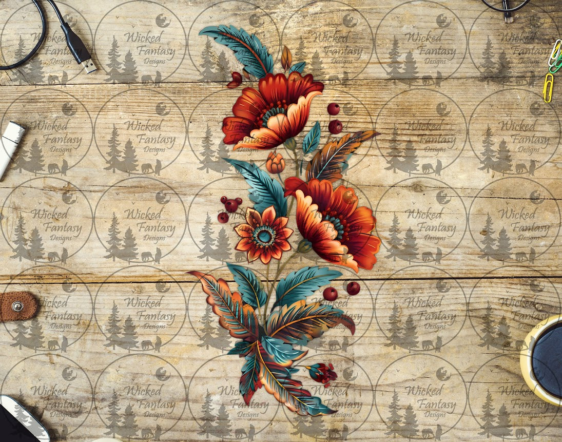 UVDTF Rust and Teal Western Floral Vertical Element