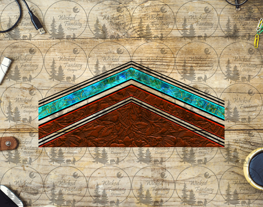 UVDTF Tooled Leather and Turquoise Chevrons 20oz 30oz 10"x10" Element