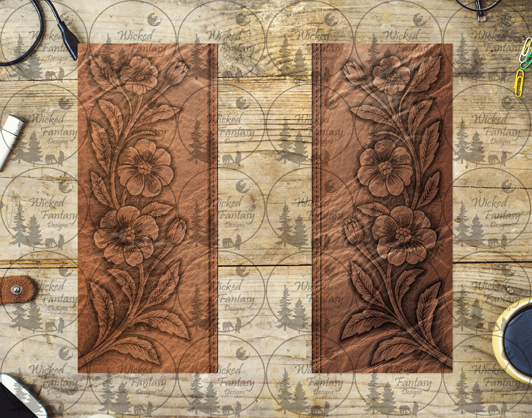 UVDTF Floral Tooled Leather Panels 20oz 30oz 10"x10" Element