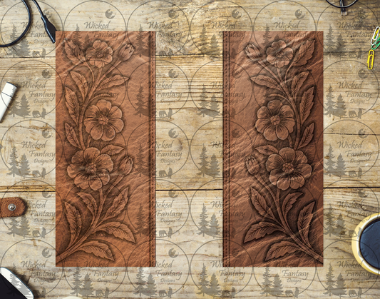 UVDTF Floral Tooled Leather Panels 20oz 30oz 10"x10" Element