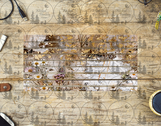 UVDTF Grunge Gold and Daisies Striping 6x12" element