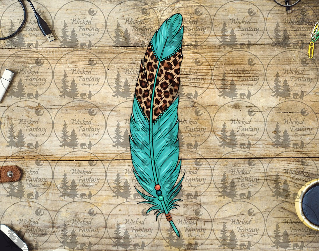 UVDTF Aqua Feather with Leopard Vertical Element