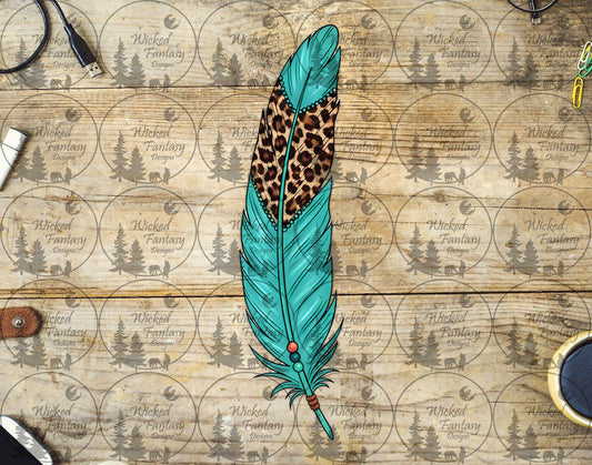 UVDTF Aqua Feather with Leopard Vertical Element