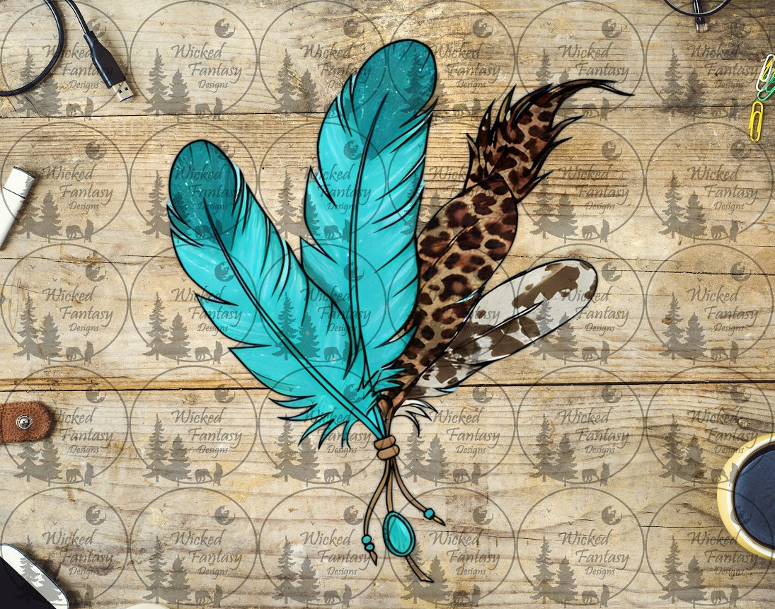 UVDTF Turquoise and Leopard Feathers