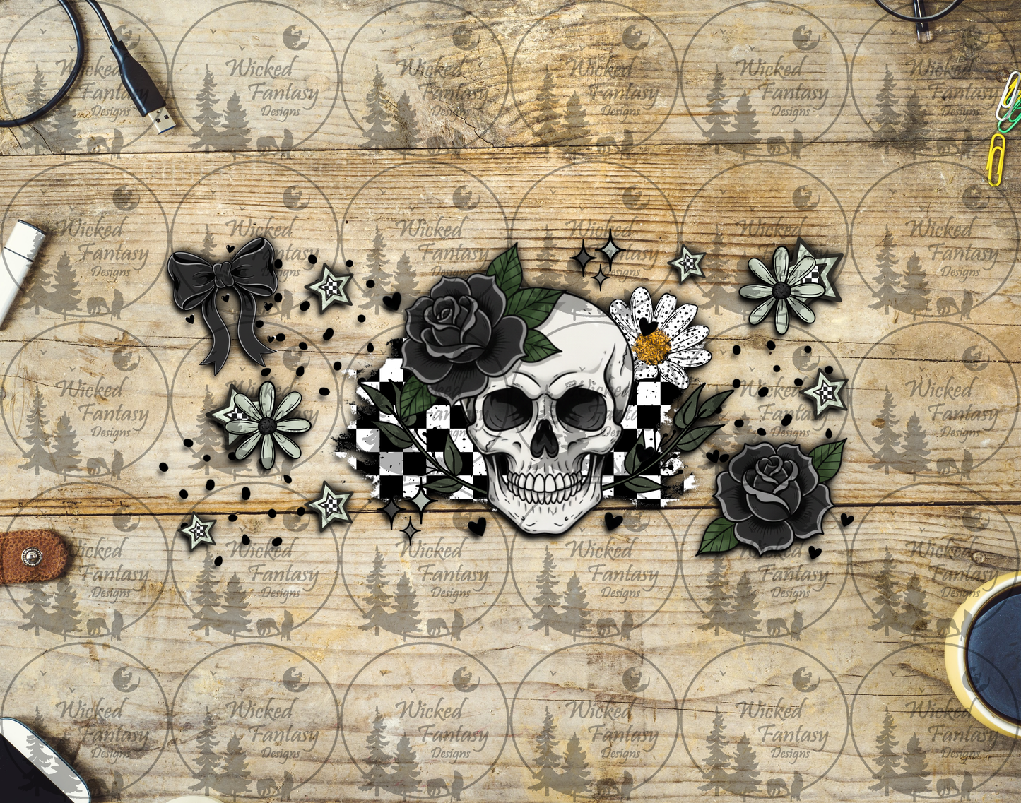 UVDTF Skull with Black Roses 16oz 40oz