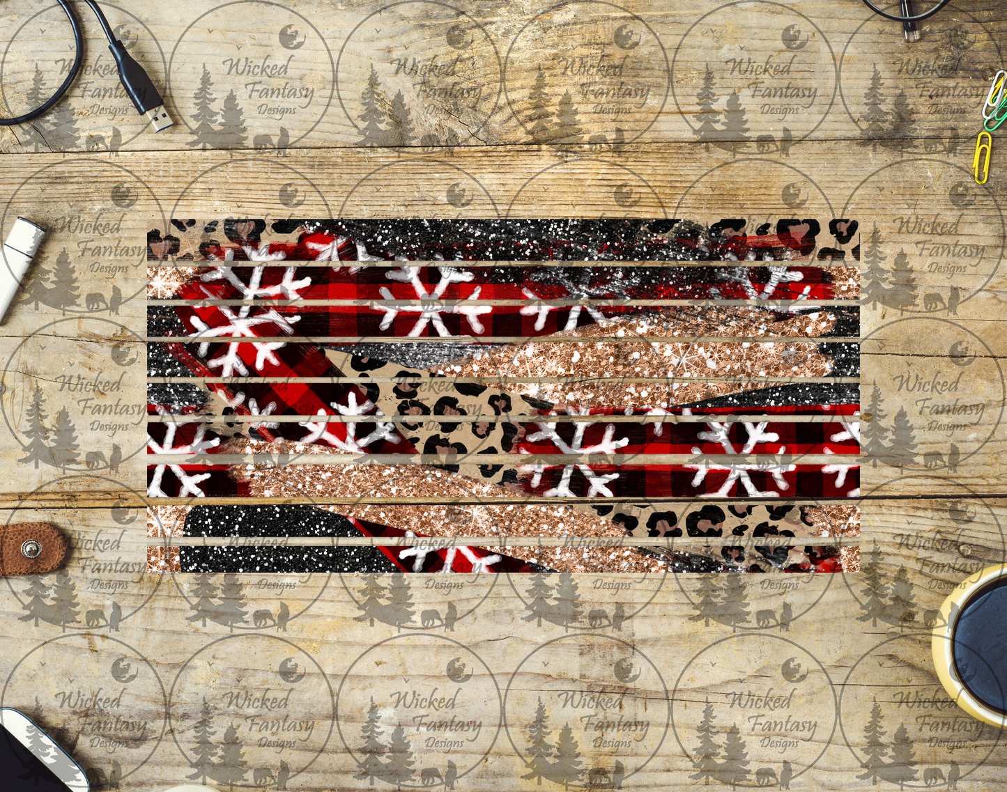 UVDTF Snowflakes and Leopard Striping 6x12" element