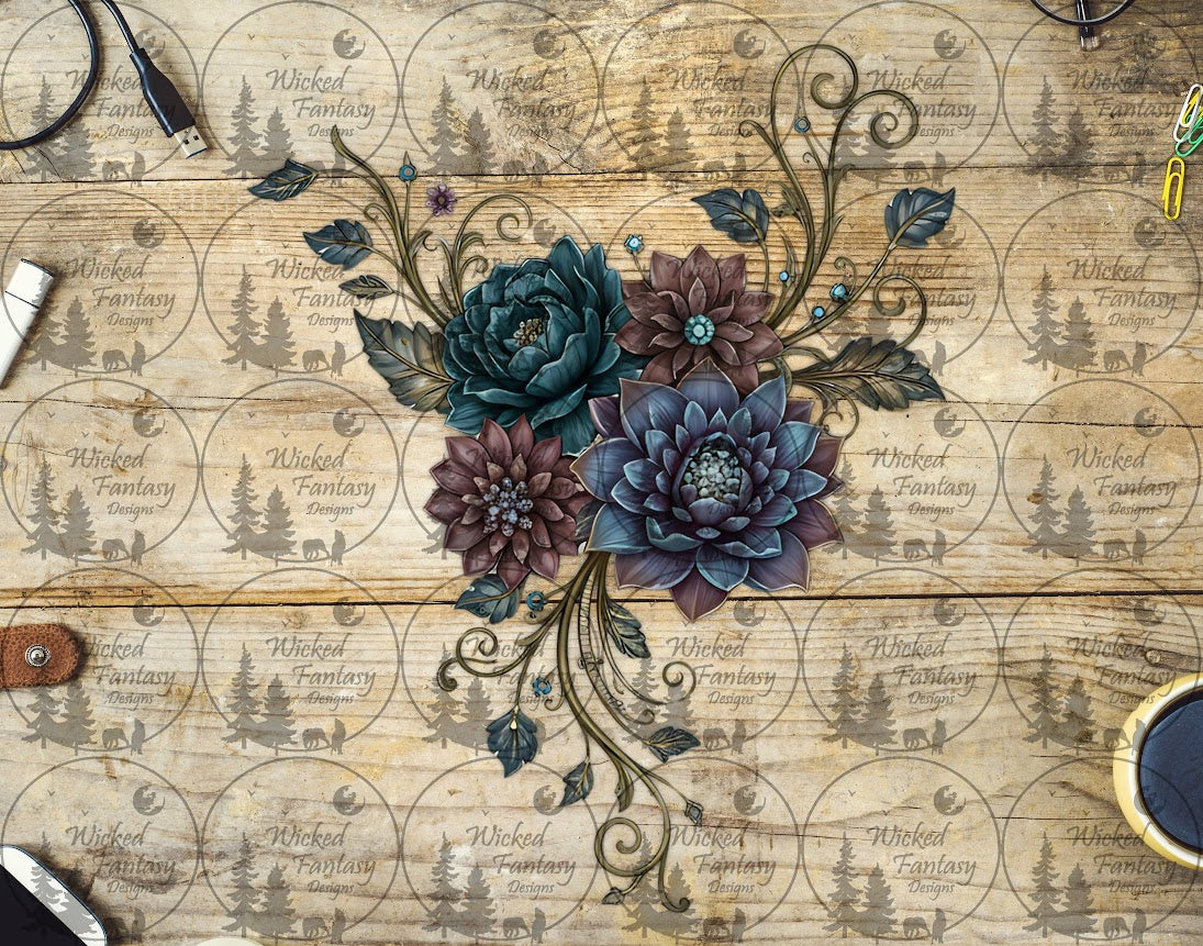 UVDTF Muted Teal Plum Florals