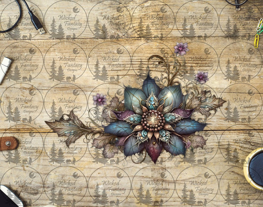 UVDTF Gilded Teal Plum Flower Arrangement
