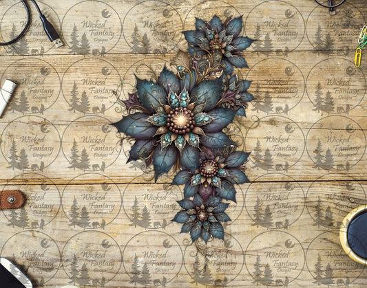 UVDTF Teal Jeweled Floral Vertical Element