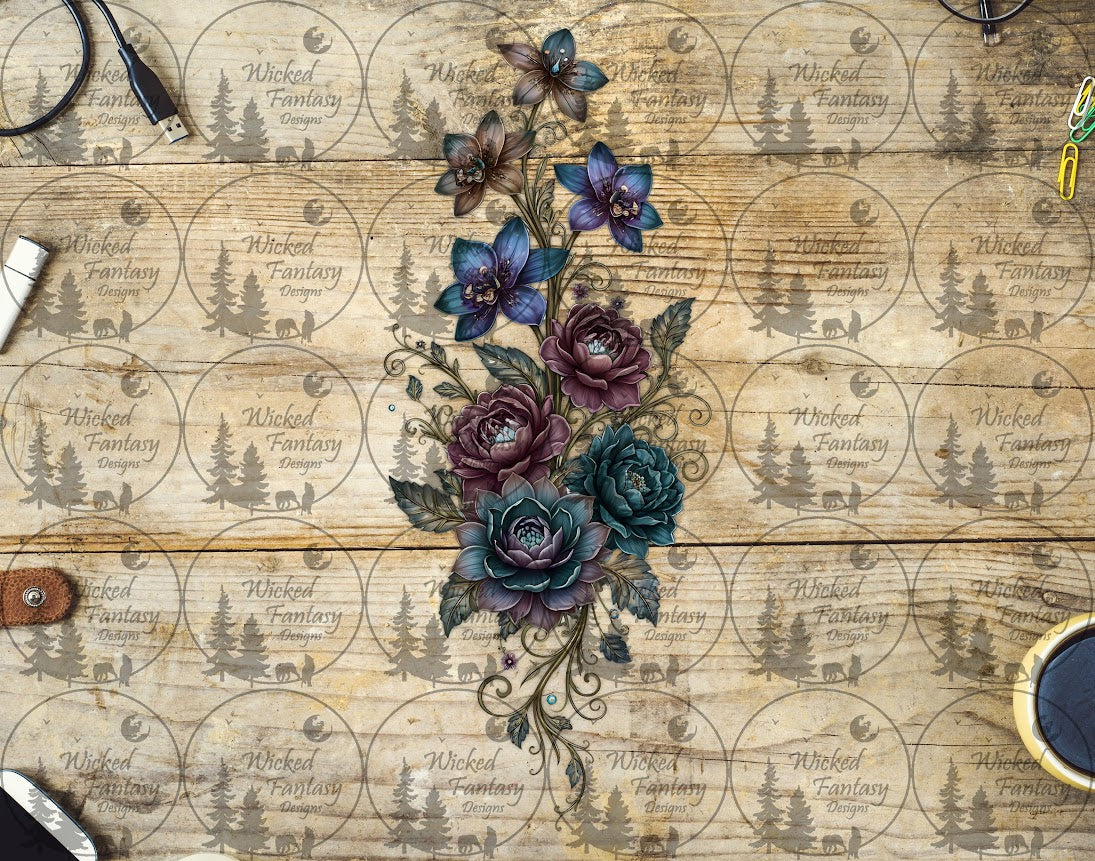 UVDTF Ornate Teal Plum Bouquet