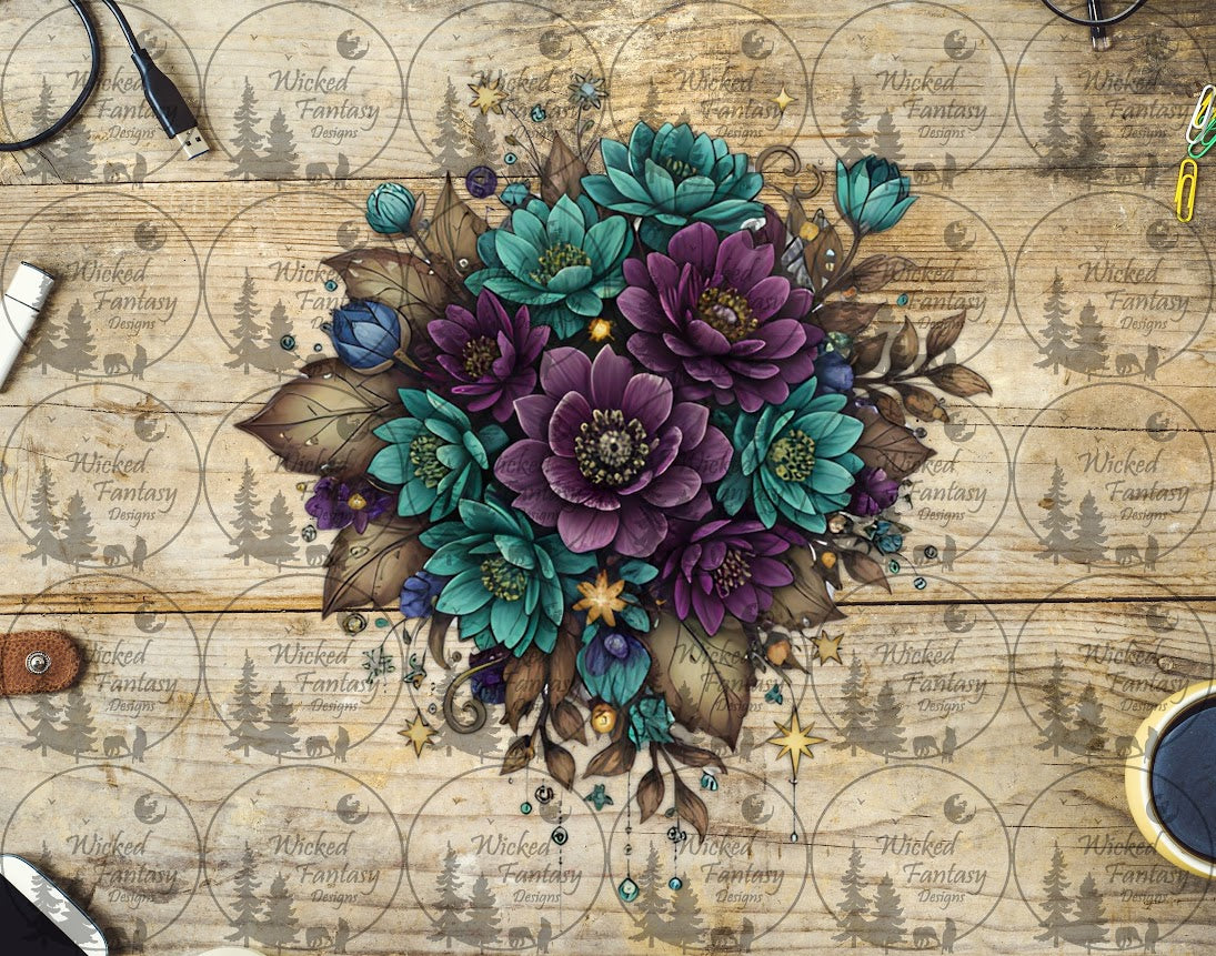 UVDTF Teal and Plum Blooms