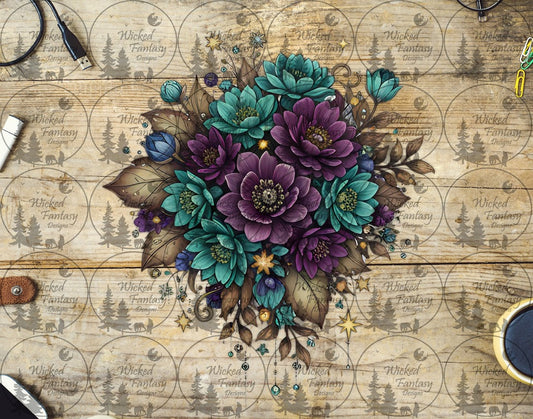 UVDTF Teal and Plum Blooms