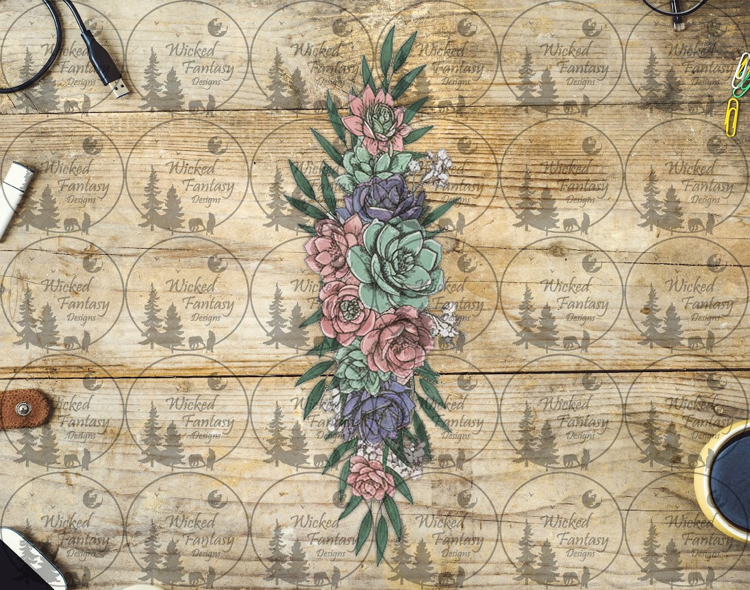 UVDTF Pink Purple and Green Succulents Vertical Element