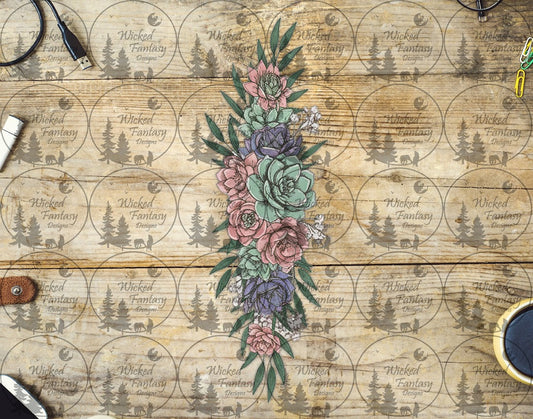 UVDTF Pink Purple and Green Succulents Vertical Element