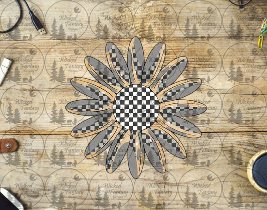 UVDTF Checkered Grey Sunflower