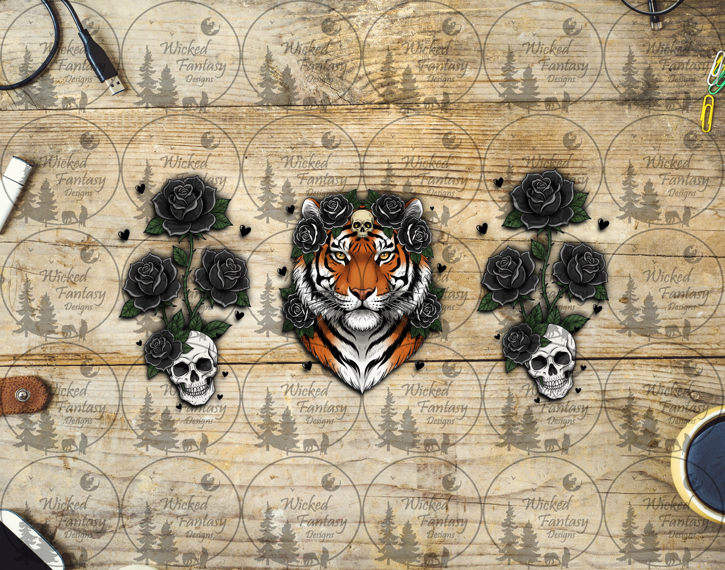 UVDTF Tiger with Black Roses 16oz 40oz