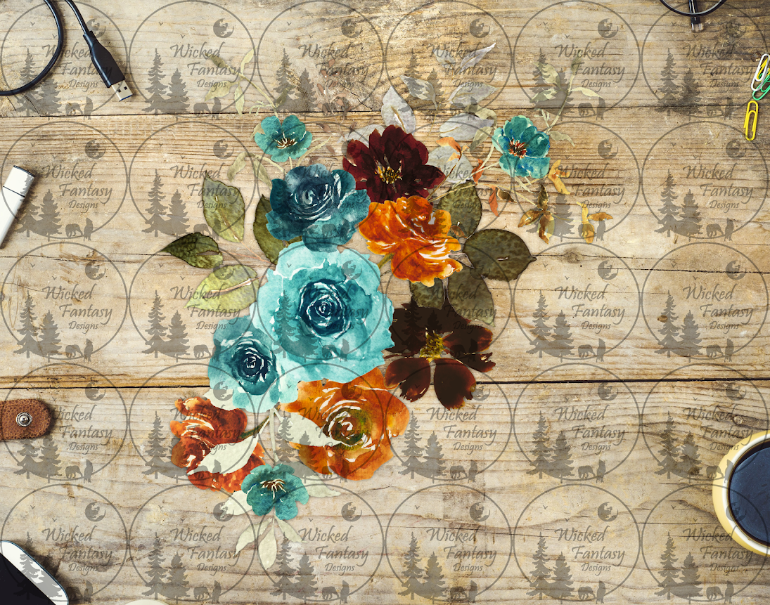 UVDTF Teal Orange Burgundy Floral Arrangement