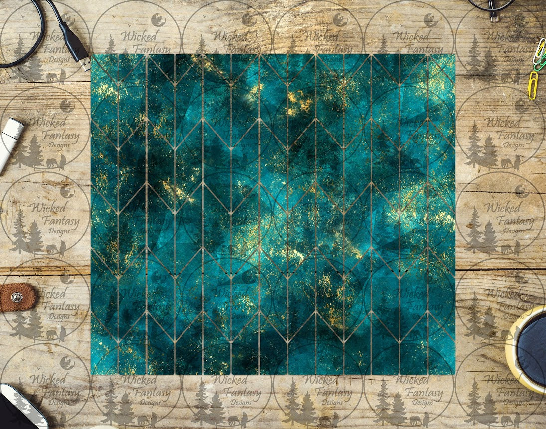 UVDTF Teal and Gold Tangram 20oz 30oz 10"x10" Element Sheet