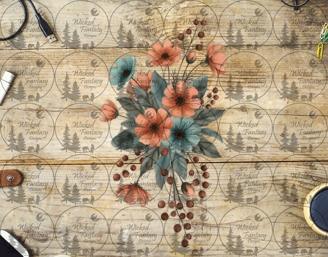 UVDTF Teal and Terracotta Bouquet