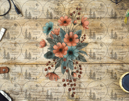 UVDTF Teal and Terracotta Bouquet