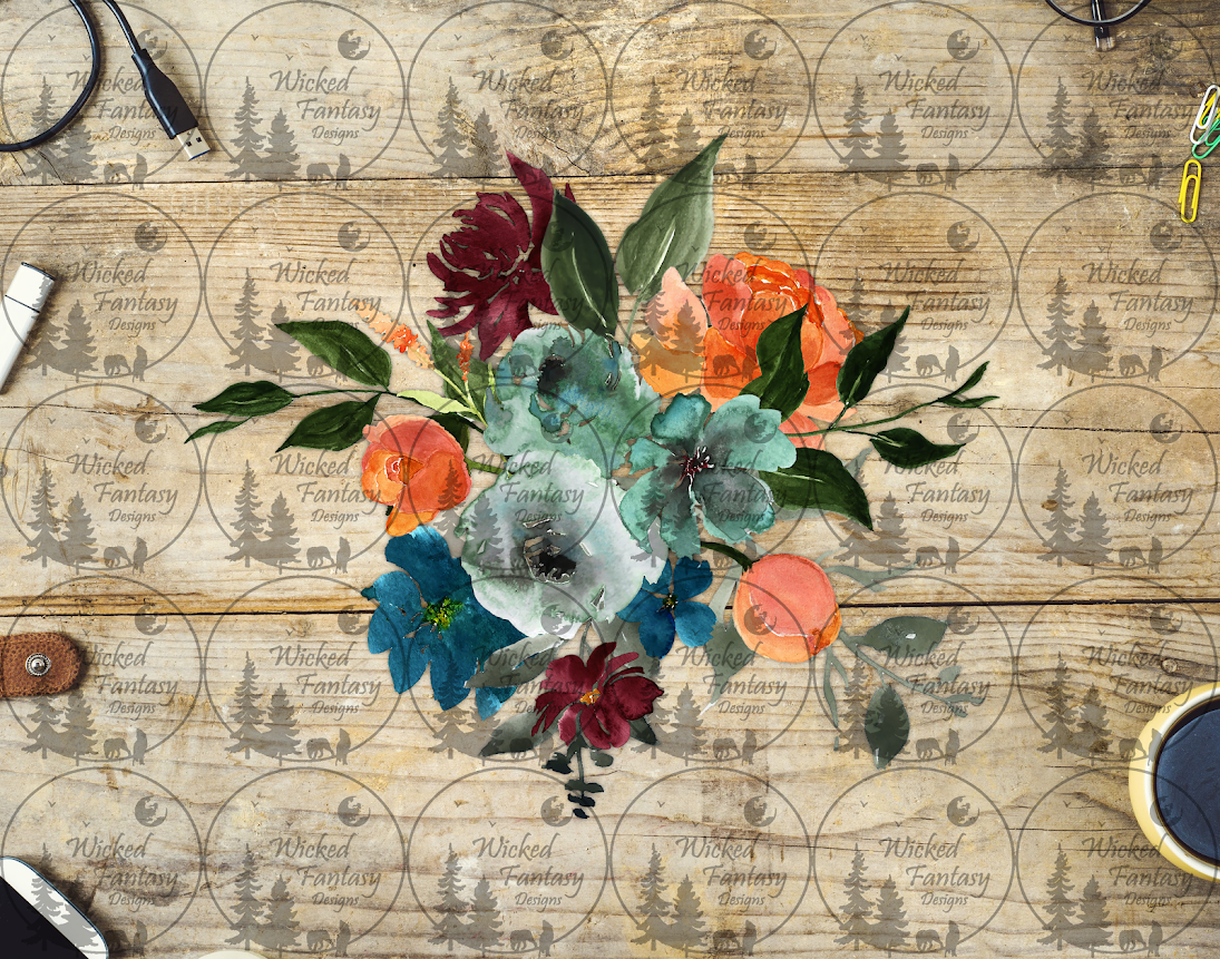 UVDTF Teal Orange Burgundy Floral Bouquet