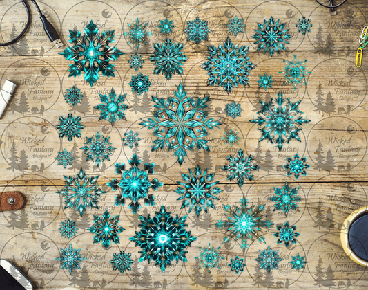 UVDTF Teal Snowflakes  12"x12"