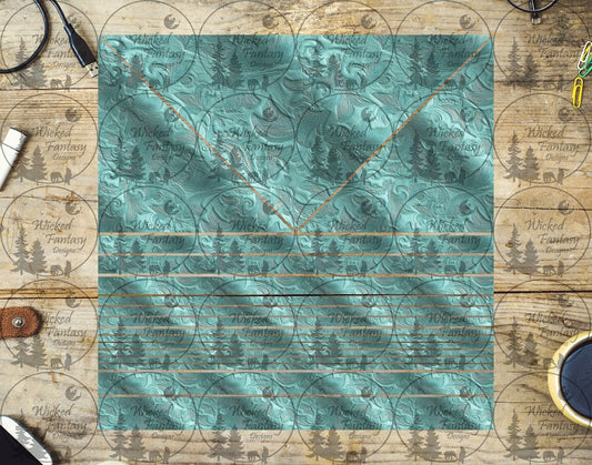 UVDTF Teal Tooled Leather Triangles and Striping 20oz 30oz 10"x10" Element Sheet