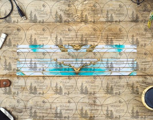 UVDTF Turquoise and White Marble 12"long  Narrow Striping Element