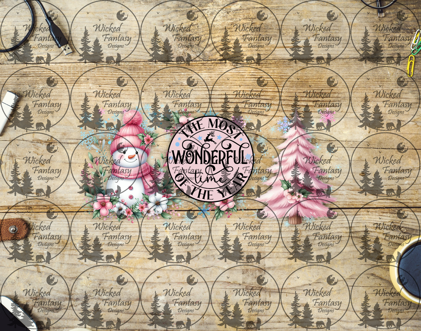 UVDTF The Most Wonderful Time of Year Pink Snowman 16oz 40oz