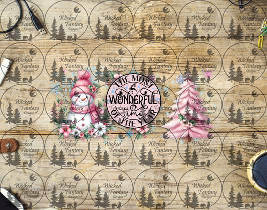 UVDTF The Most Wonderful Time of Year Pink Snowman 16oz 40oz