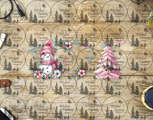 UVDTF Pink Snowman and Tree 16oz 40oz