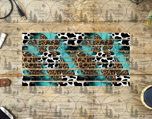 UVDTF Turquoise Cow Print Leopard Print and Bows Striping 6x12" element