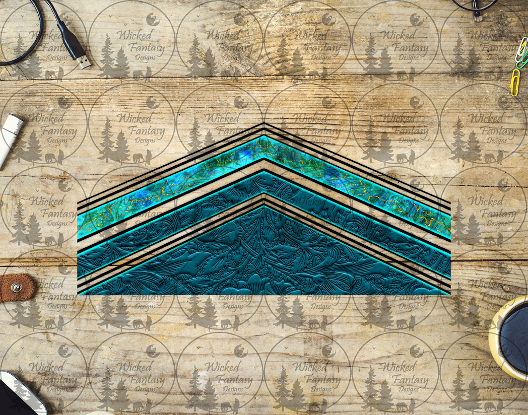UVDTF Teal Tooled Leather and Turquoise Chevrons 20oz 30oz 10"x10" Element