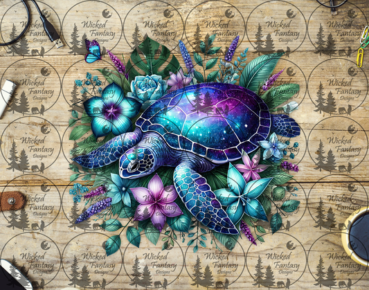 UVDTF Teal and Purple Sea Turtle and Flowers