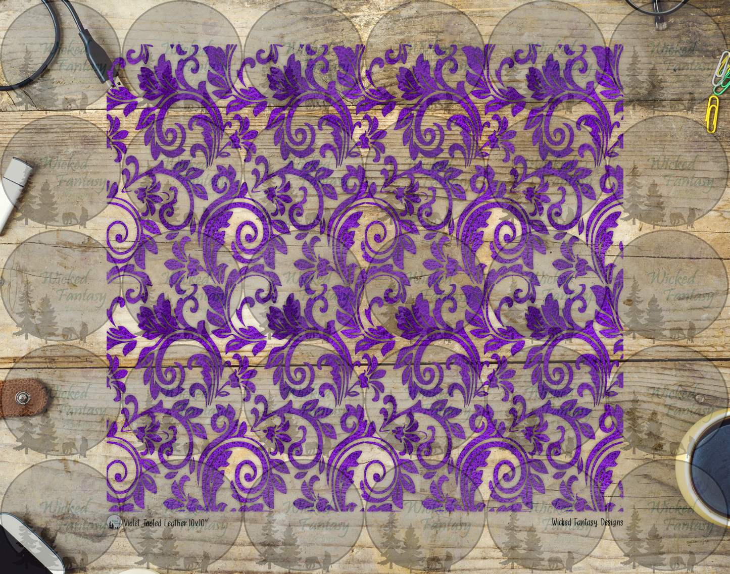 UVDTF Violet Textured Tooled Leather 20oz 30oz 10"x10"