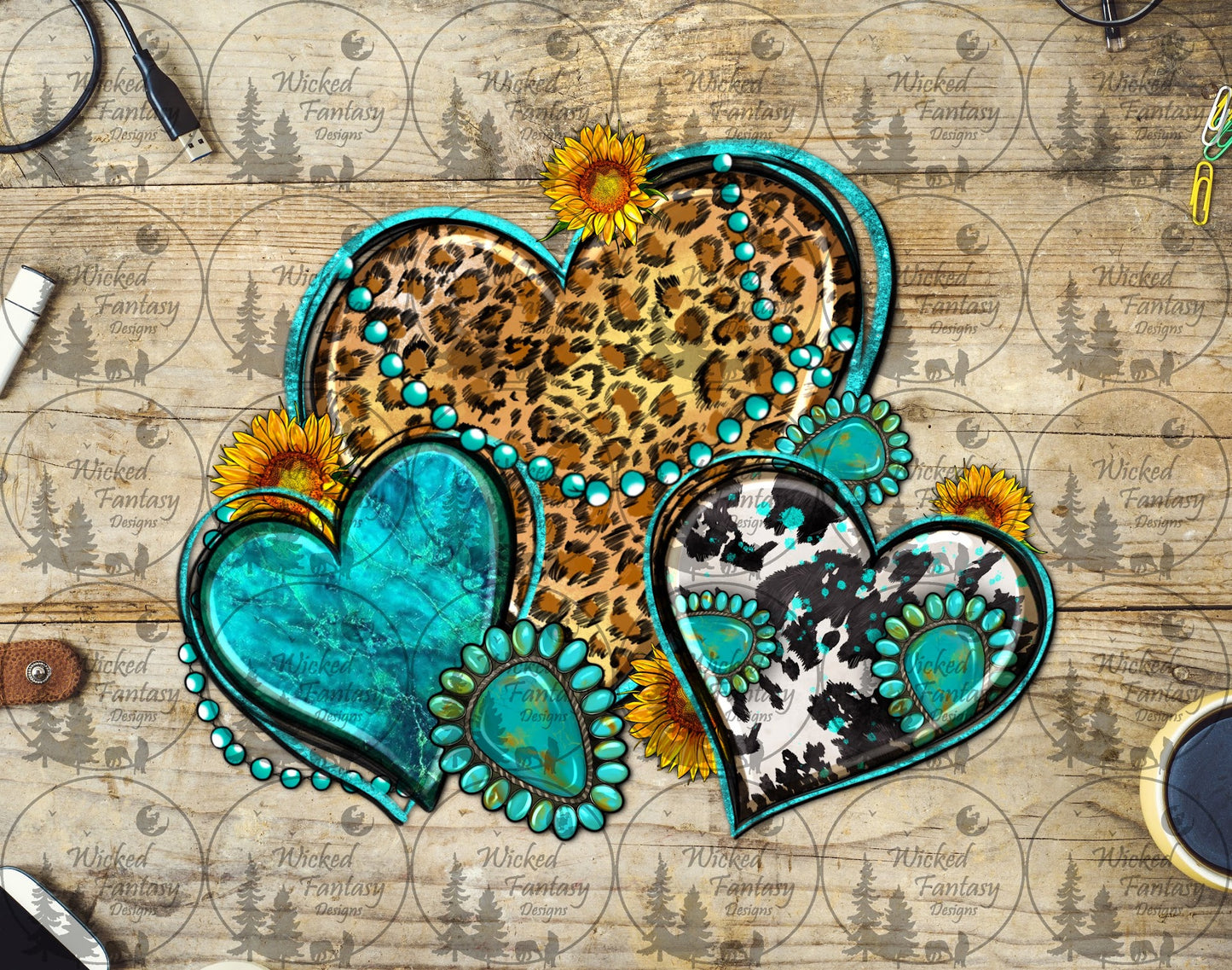 UVDTF Turquoise Leopard Hearts