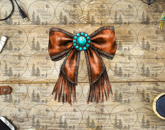 UVDTF Leather Bow with Fringe and Conchos