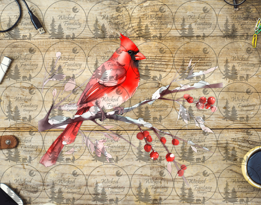 UVDTF Cardinal on Branch with Berries