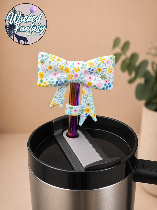 Opal Wildflower Bow Silicone Straw Topper