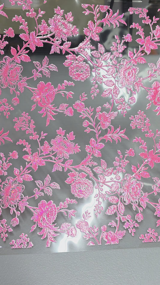 UVDTF Shattered Holographic Pink Toile de Joy Floral 11"x11"