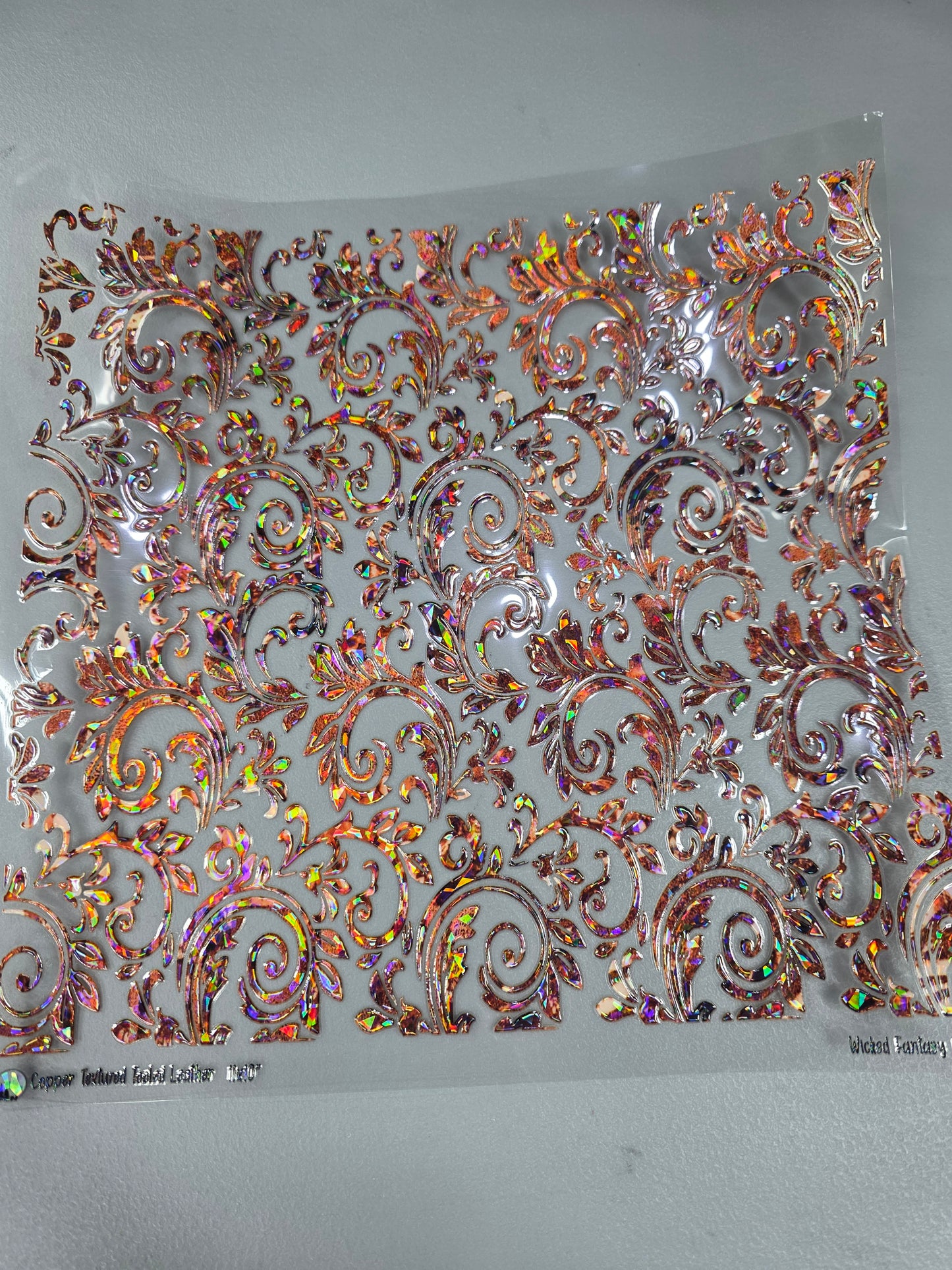 UVDTF Shattered Holographic Copper Textured Tooled Leather 11"x11"