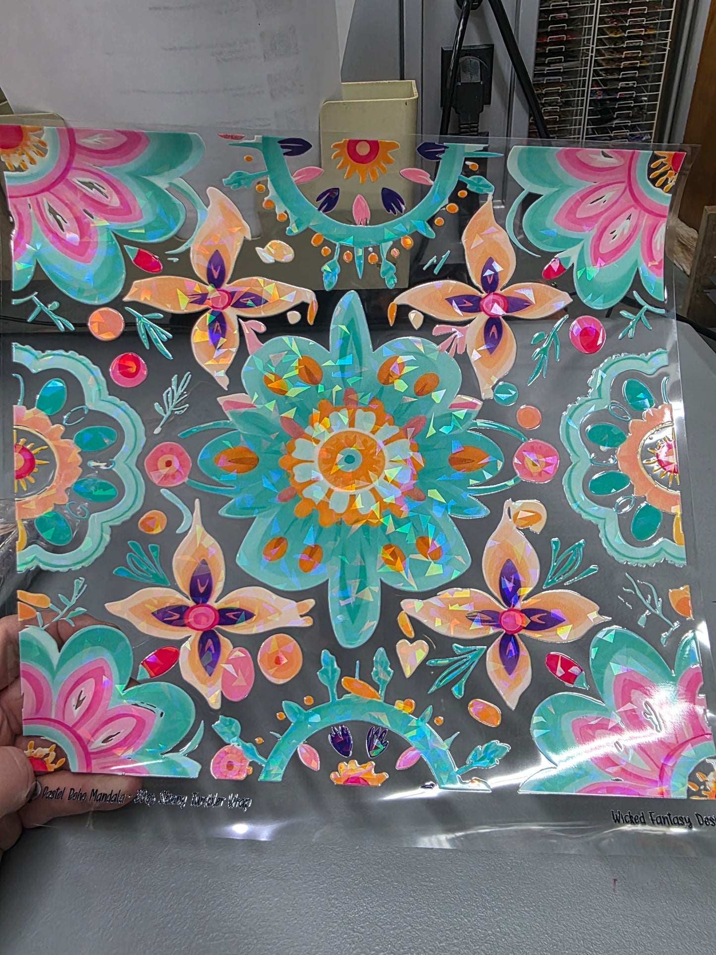 UVDTF Shattered Holographic Pastel Boho Mandala 11"x11"
