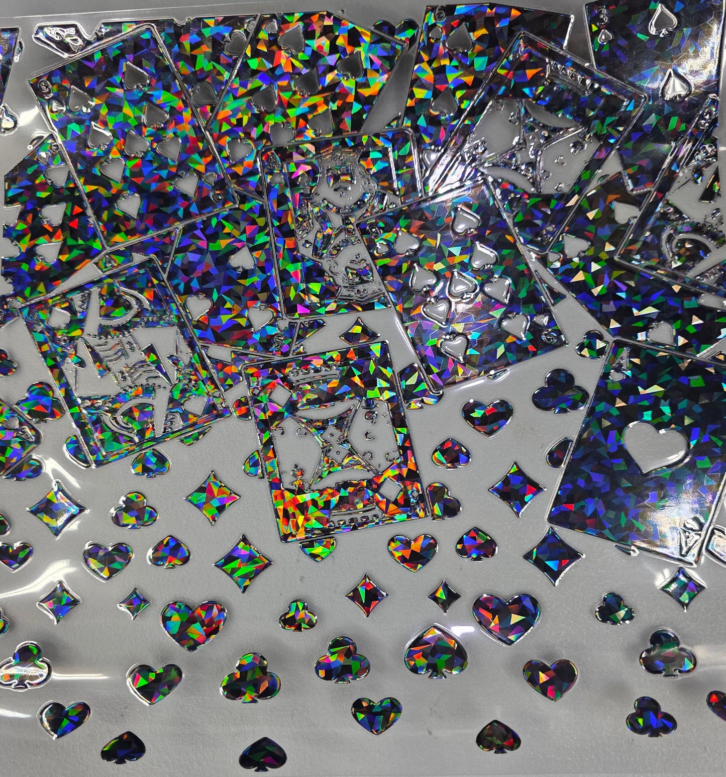 UVDTF Shattered Holographic Black Card Suits 11"x11"