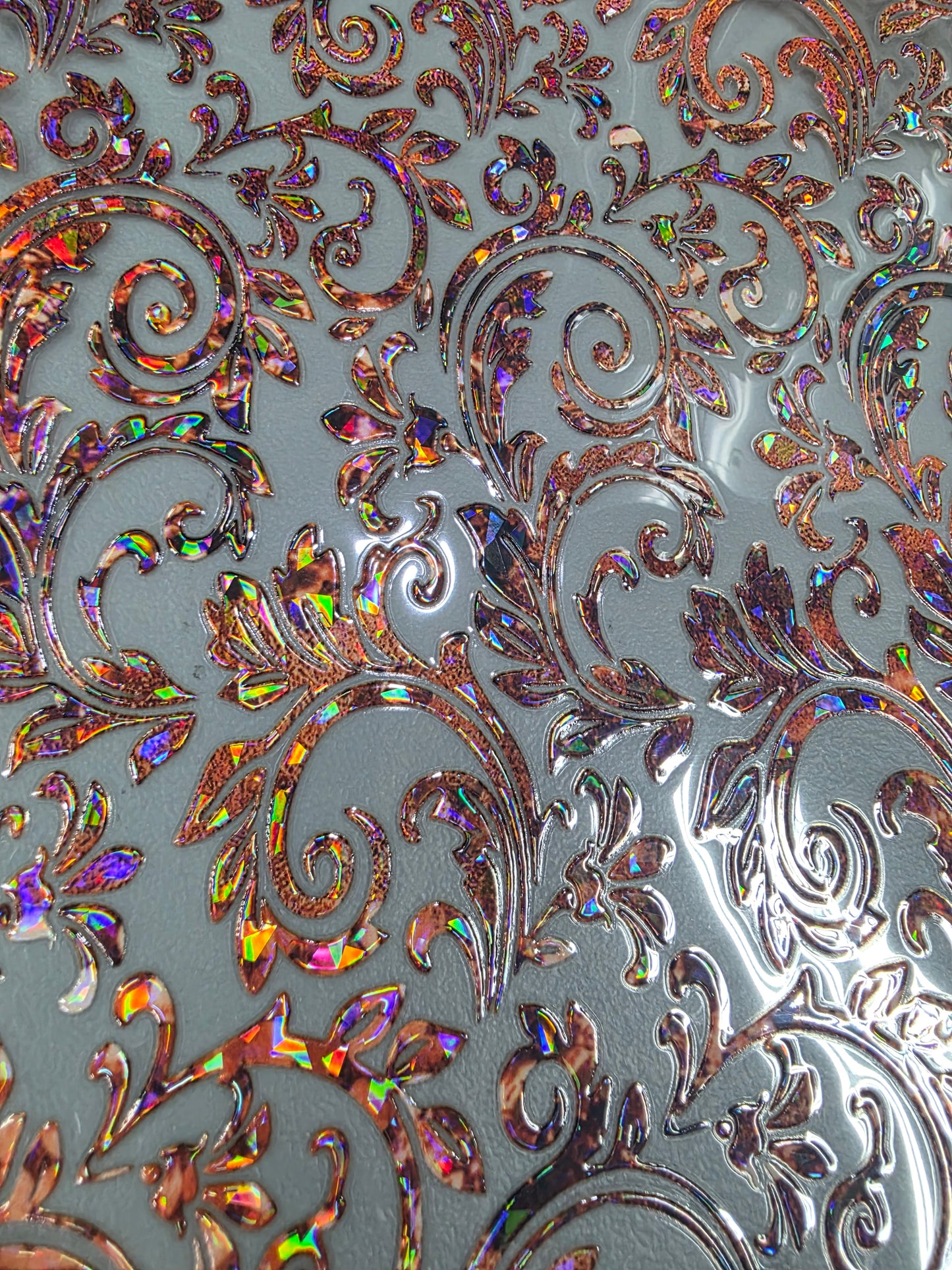 UVDTF Shattered Holographic Copper Textured Tooled Leather 11"x11"