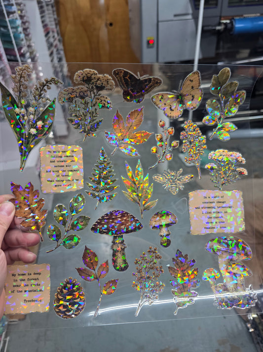 UVDTF Shattered Holographic Woodland Florals 11"x11"