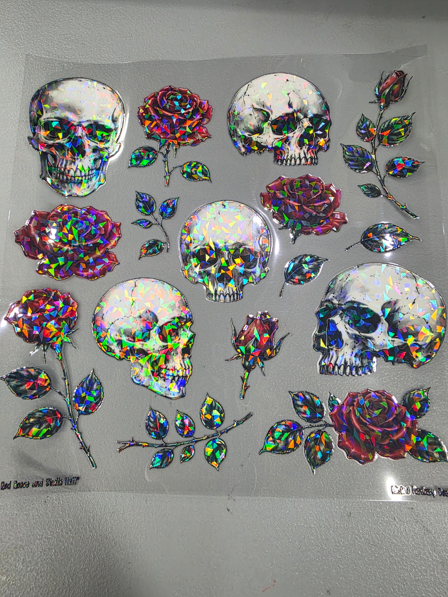 UVDTF Shattered Holographic Gothic Skulls and Roses 11"x11"