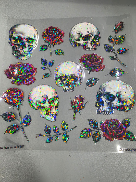 UVDTF Shattered Holographic Gothic Skulls and Roses 11"x11"