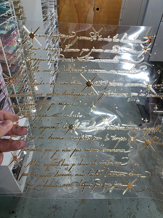 UVDTF Metallic Champagne Script and Stars 11"x11"